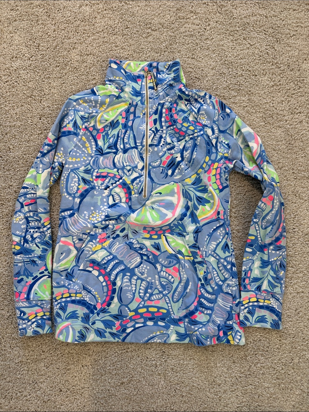 Lilly Pulitzer Blue Multi-Color Printed Half-Zip Pullover